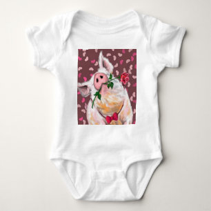 Playful Baby Bodysuit Gentleman Pig with Rose