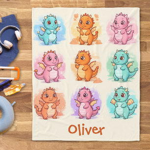Playful Baby Dragons Personalised Fleece Blanket