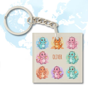 Playful Baby Dragons Personalised Key Ring