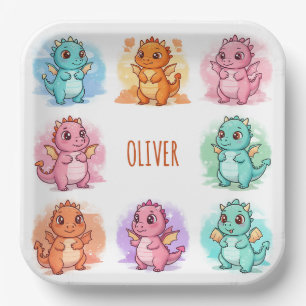 Playful Baby Dragons Personalised Paper Plate