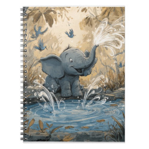 Playful Baby Elephant by the Water Notebook