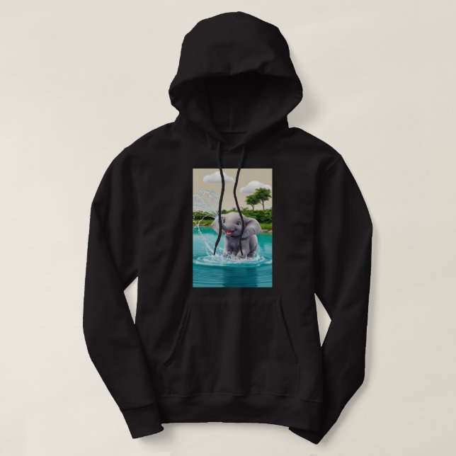 Playful Baby Elephant Spraying Water Design Hoodie (Design Front)