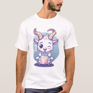 Playful Baby Goat Drinking a Colourful Drink T-Shirt