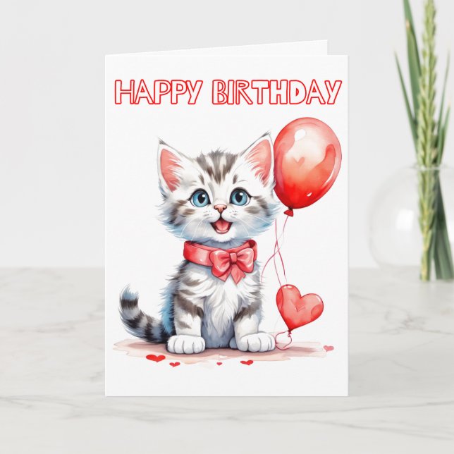 Playful Baby Kitten Happy Birthday Card (Front)