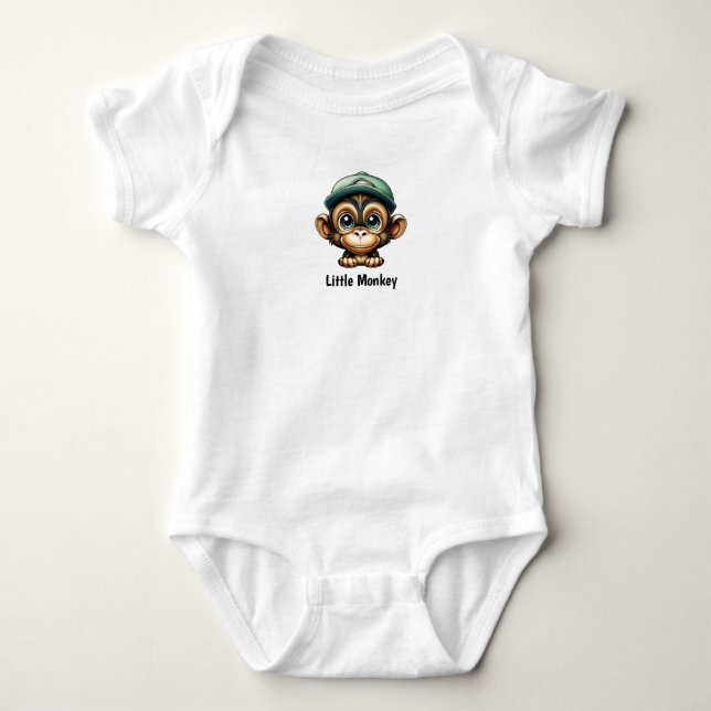 Playful Baby Monkey with Green Hat Bodysuit (Front)