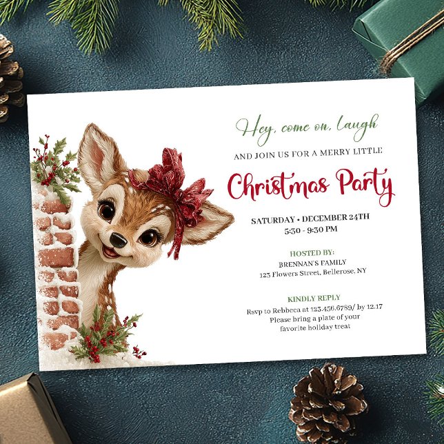 Playful baby reindeer editable Christmas invite (Playful baby reindeer editable Christmas invite)