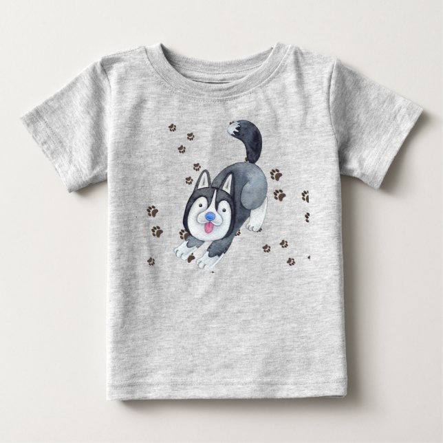 Playful Baby Siberian Husky Puppy Dog Making Track T-Shirt (Front)