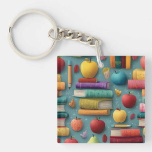 Playful Back-to-School Design with Books and Apple Key Ring