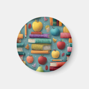Playful Back-to-School Design with Books and Apple Magnet
