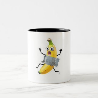 Playful Banana Duct-Taped Cartoon Two-Tone Coffee Mug