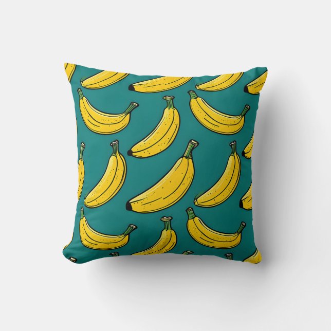 Playful Banana Pattern on Teal Throw Pillow (Front)