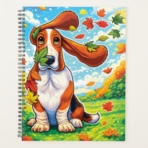 Playful Basset Hound Autumn Leaves Cartoon Planner