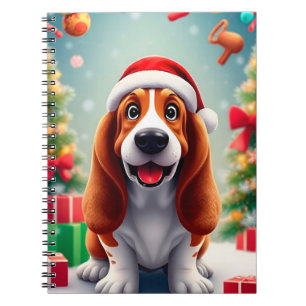 Playful Basset Hound Dog Celebrating Christmas Notebook