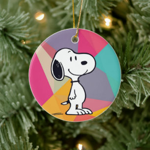 Playful Beagle Cartoon Geometric Pop Art Ceramic Ornament