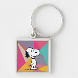 Playful Beagle Cartoon Geometric Pop Art Key Ring