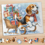 Playful Beagle Dog Christmas Sleigh Puppy Jigsaw Puzzle<br><div class="desc">Looking for a fun and engaging activity to share with your family this holiday season? Look no further than our jigsaw puzzle collection featuring playful Beagles! As a dog lover, you'll adore the variety of designs we offer, including cute and cuddly puppies, loveable Beagle pups, and even scenes of Beagles...</div>