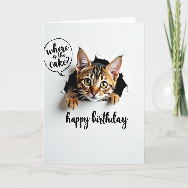 Playful Birthday Curious Cat Card (Front)