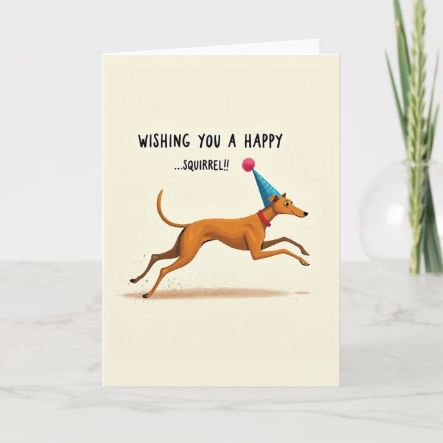 Playful Birthday Leaping Dog Card (Front)