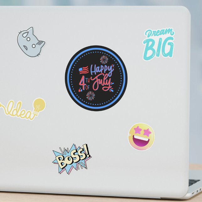 Playful Black and Blue Patriotic Celebration Classic Round Sticker (Creator Uploaded)