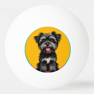 Playful Black And Gray Terrier Puppy Portrait Ping Pong Ball
