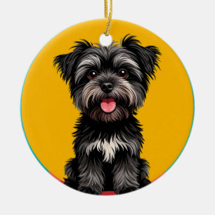 Playful Black And Grey Terrier Puppy Portrait Ceramic Ornament