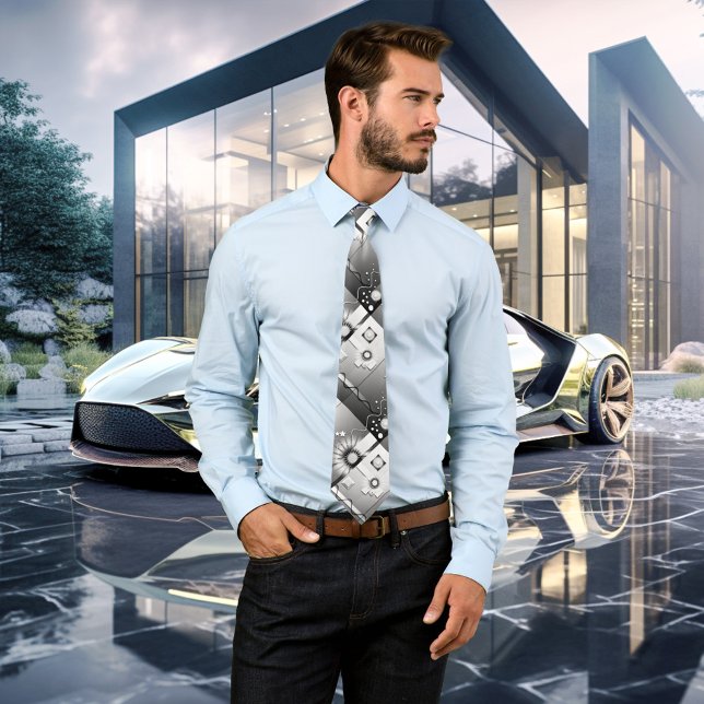 Playful Black and White Art Deco Tie (Playful black and white tie with an original art deco design)