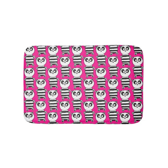 Playful Black and White Panda Art Bath Mat (Front)