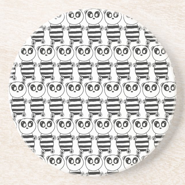 Playful Black and White Panda Art Coaster (Front)