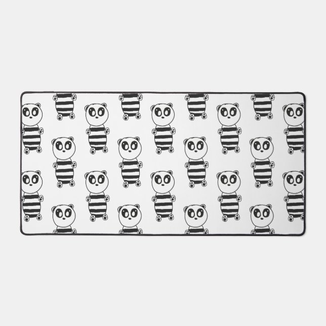 Playful Black and White Panda Art Desk Mat (Front)