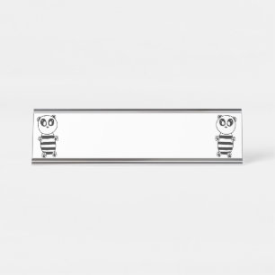 Playful Black and White Panda Art Desk Name Plate