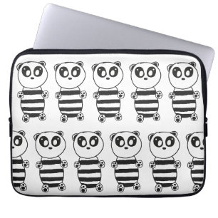 Playful Black and White Panda Art Laptop Sleeve