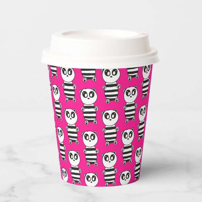 Playful Black and White Panda Art Paper Cups (Front)