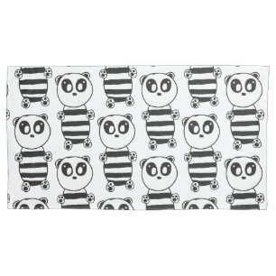 Playful Black and White Panda Art Pillowcase