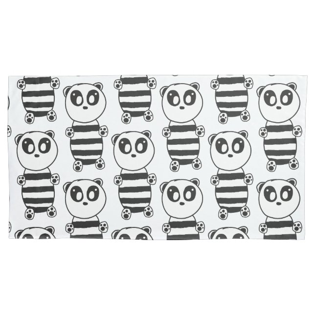 Playful Black and White Panda Art Pillowcase (Front)