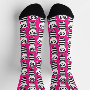 Playful Black and White Panda Art Socks
