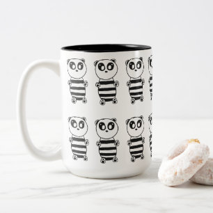 Playful Black and White Panda Art Two-Tone Coffee Mug