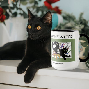 Playful Black Artist Cat Painting Humour Green Mug
