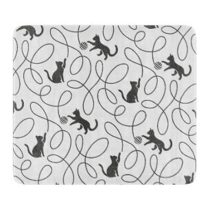 Playful Black Cat and Yarn Ball Pattern Cutting Board