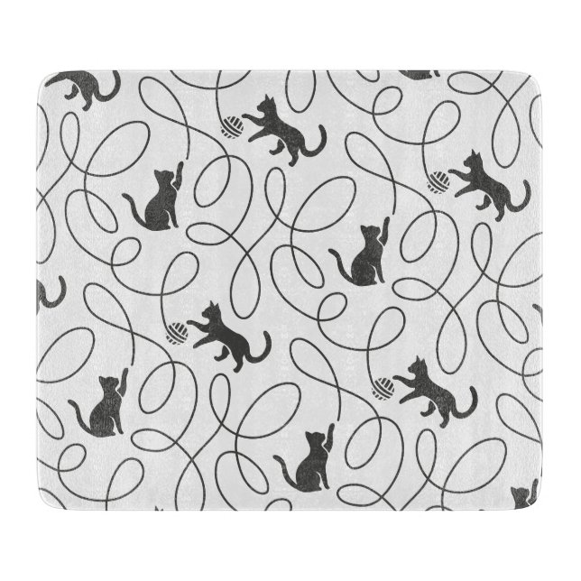 Playful Black Cat and Yarn Ball Pattern Cutting Board (Front)