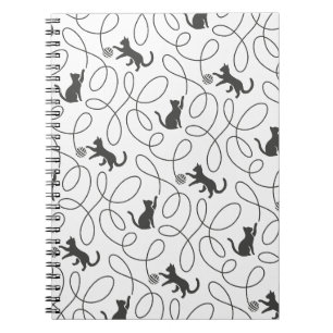 Playful Black Cat and Yarn Ball Pattern Notebook