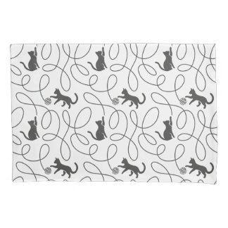 Playful Black Cat and Yarn Ball Pattern Pillowcase