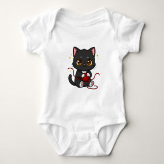 Playful Black Cat Chibi Design Baby Bodysuit