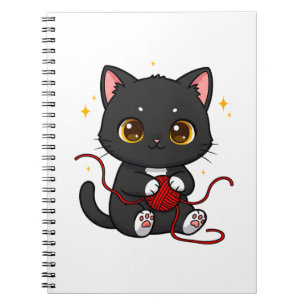 Playful Black Cat Chibi Design Notebook