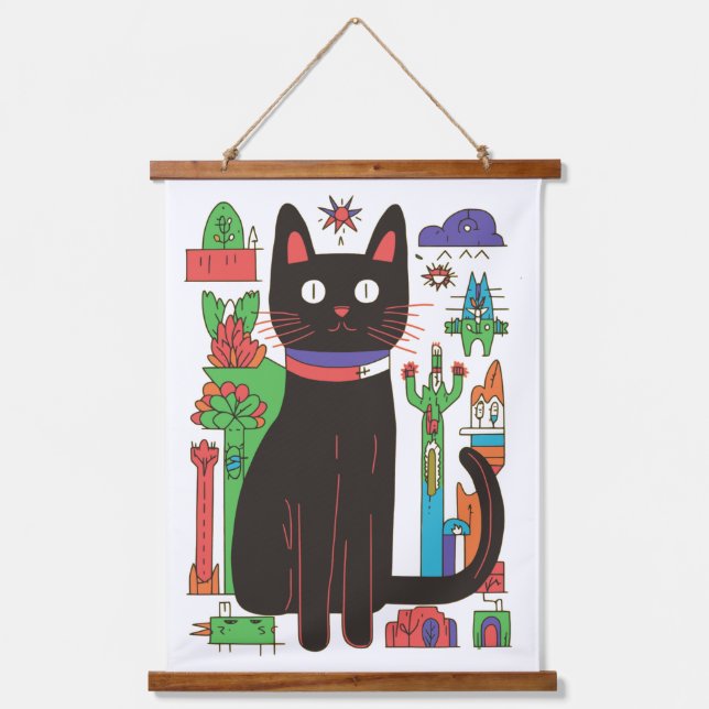 Playful Black Cat Hanging Tapestry (Front)