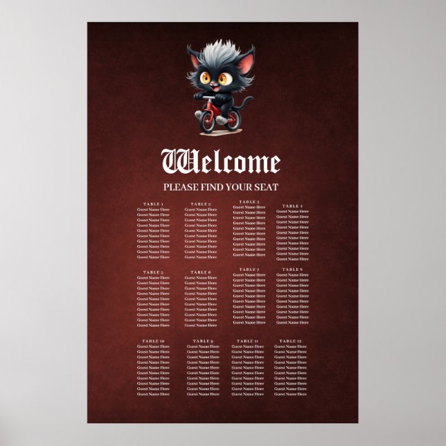 Playful Black Cat on Red Bicycle  Poster (Front)