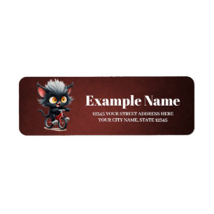 Playful Black Cat on Red Bicycle Return Address Label