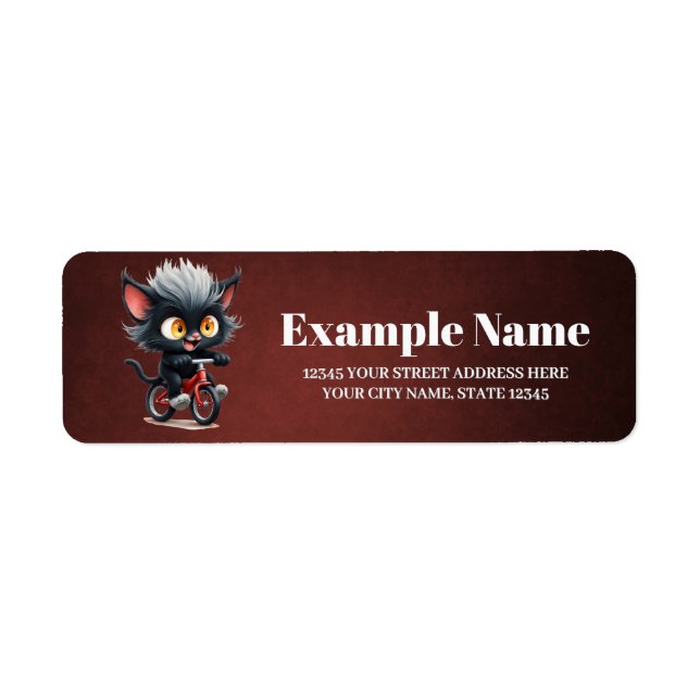 Playful Black Cat on Red Bicycle  Return Address Label (Front)
