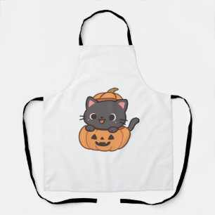 Playful Black Cat Popping Out of Pumpkin T-Shirt - Apron