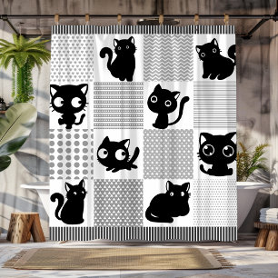 Playful Black Cat Silhouettes Shower Curtain