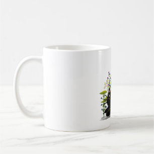 Playful Black Cat with Flowers – Cute Botanical Coffee Mug